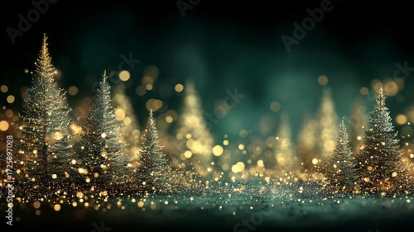 Fototapeta Sparkling Christmas trees in a dreamy winter scene, expressing wonder, celebration, and seasonal magic.
