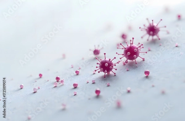 Fototapeta Image of viral cells on a white background.