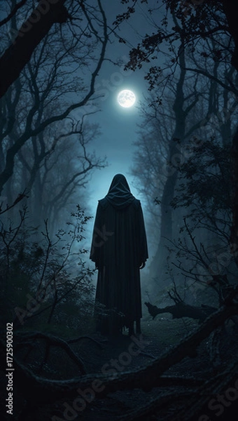 Fototapeta Alone in the dark a mysterious figure