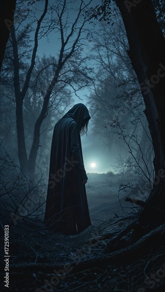 Fototapeta Alone in the dark a mysterious figure