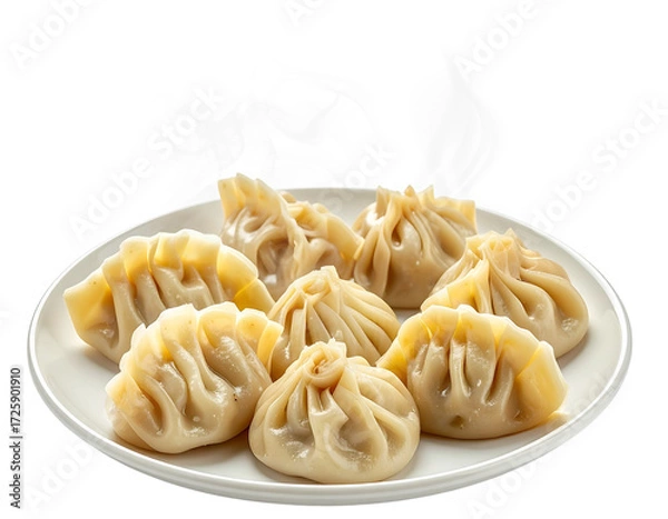 Fototapeta Steamed dumplings in white plate isolated png transparent background