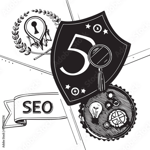 Fototapeta Shield Style SEO Badge Vector Illustration