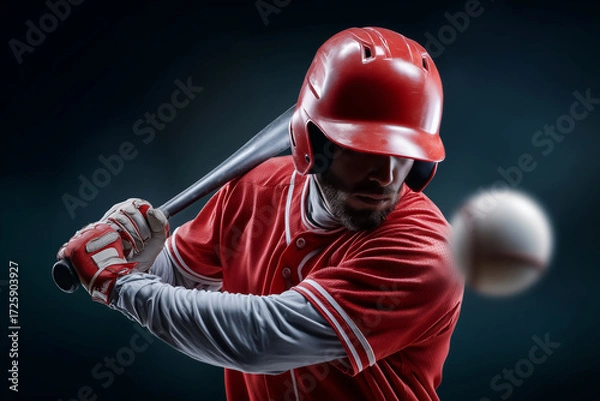Fototapeta A baseball player is swinging a bat at a ball
