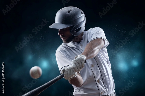 Fototapeta A baseball player is swinging a bat at a ball