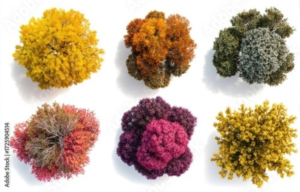 Obraz Overhead view of six trees, displaying autumn foliage in various colors