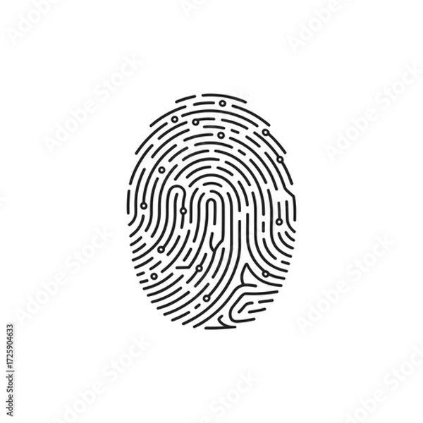 Fototapeta Modern Biometric Fingerprint Icon Integrated with Electronic Circuit Lines for Secure Digital Identification.