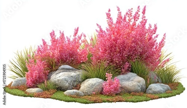 Obraz Pink flowering shrubs and grasses nestled amongst rocks