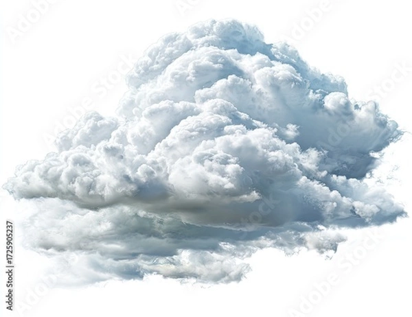 Obraz A large, fluffy cumulus cloud against a pure white background.  Detailed cloud formations with various shades of gray and white