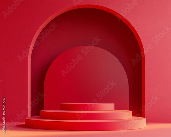 Fototapeta Modern minimalist stage podium with arched backdrop, perfect for product display and elegant presentations, creating a sophisticated showcase.