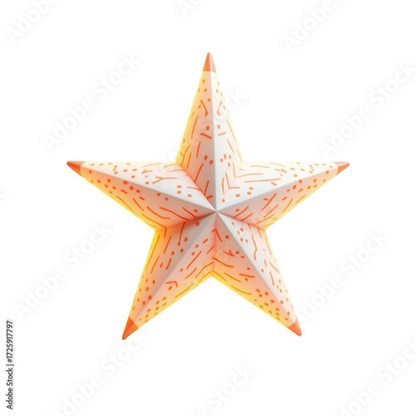 Fototapeta An illuminated, decorative star, featuring an intricate orange design on a pale background, radiates against a black backdrop.