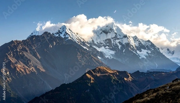 Fototapeta Mountain peaks, snow, clouds