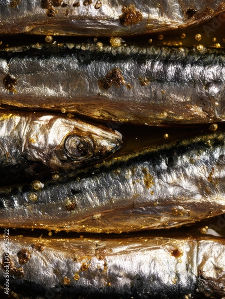 Fototapeta Sardines cooked in rich sauce with spices and herbs ready for serving in a restaurant setting
