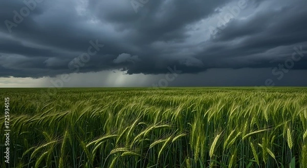 Obraz Stormy Sky Over Vibrant Barley Meadow