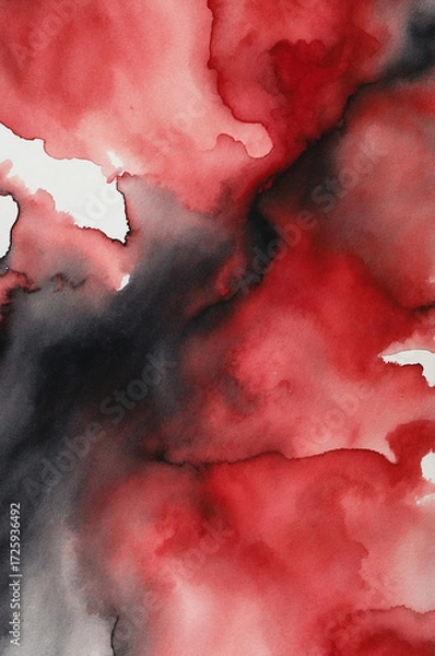 Fototapeta Red and black abstract watercolor background – artistic texture design