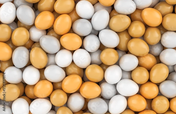 Fototapeta White and brown eggs pile, background. 3D rendering