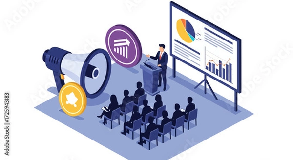 Fototapeta Business Presentation Skills Training Workshop Improving Public Speaking and Corporate Communication Strategies for Effective Audience Engagement and Data Analysis