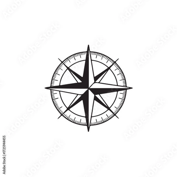 Fototapeta Vector Illustration of a Classic Compass Rose.A clean, graphic, black and white illustration of a compass rose.