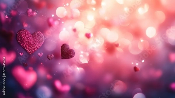 Obraz Pink Heart Bokeh Background for Valentine's Day, Soft and Dreamy Light Effect.