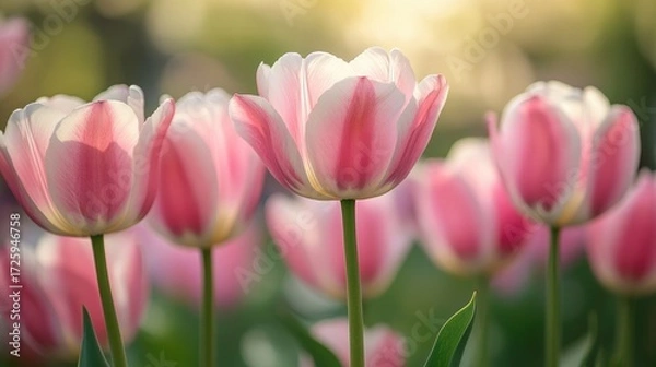 Obraz Pink-White Tulip Flower, Soft and Elegant Spring Blossom.