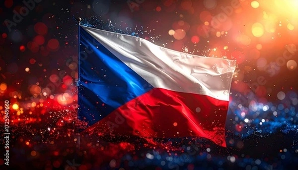 Fototapeta Czech Republic flag waving in a digitally rendered abstract environment