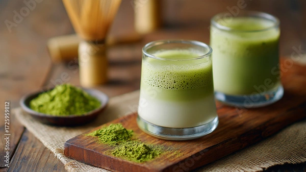 Fototapeta 抹茶ラテと茶道具の静物