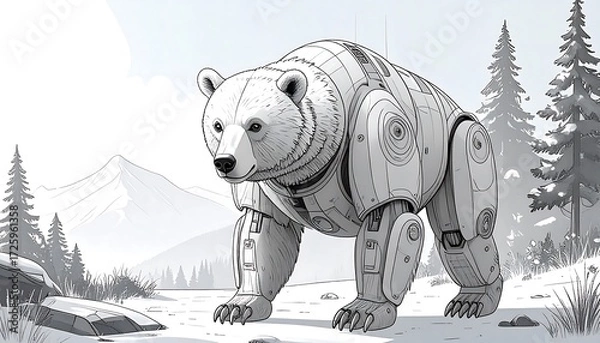 Obraz Steampunk bear in a snowy landscape