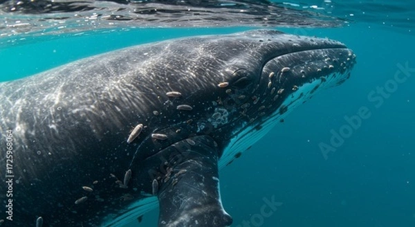 Fototapeta Close-up of a majestic humpback whale swimming gracefully beneath the ocean surface