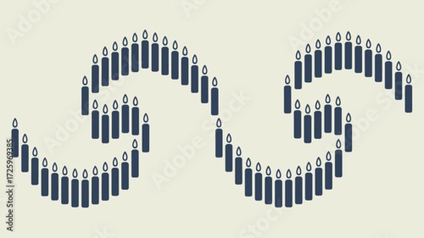 Fototapeta Candles arranged in a wave pattern on a light background creating a symmetrical design element