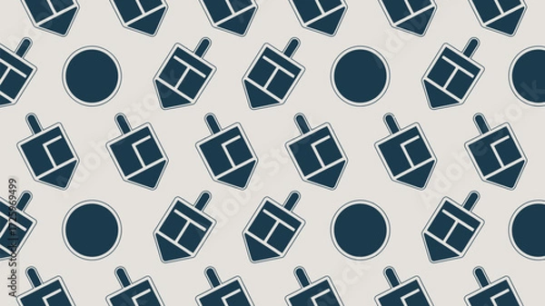 Fototapeta A repeating pattern of blue dreidels and circles on a light background creating a simple design art 100
