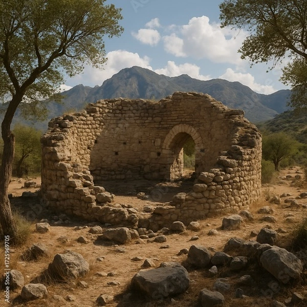 Fototapeta Ancient Stone Structure Amidst Mountainous Landscape