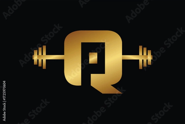 Fototapeta QP OR PQ Fitness gym logo vector in golden color.