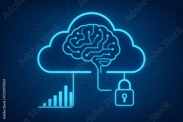 Fototapeta Cloud computing artificial intelligence data security concept