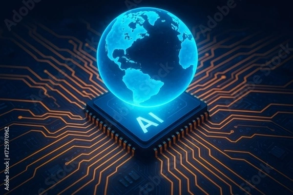 Fototapeta Artificial intelligence global network connecting digital Earth