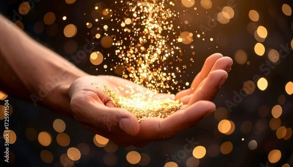 Obraz Golden particles cascade from a hand