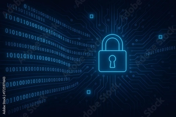 Fototapeta Cybersecurity padlock protecting digital data on circuit board