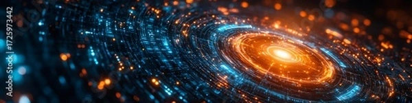 Fototapeta Abstract digital data stream creating circular network structure