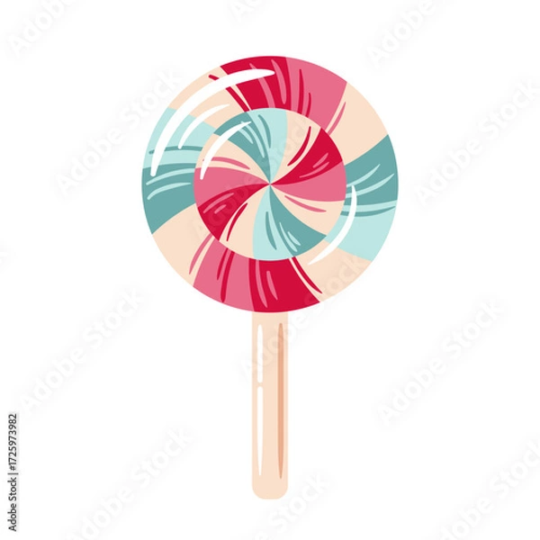 Fototapeta A Colorful Swirled Lollipop on a Stick, a delightful treat that evokes cheerful childhood memories