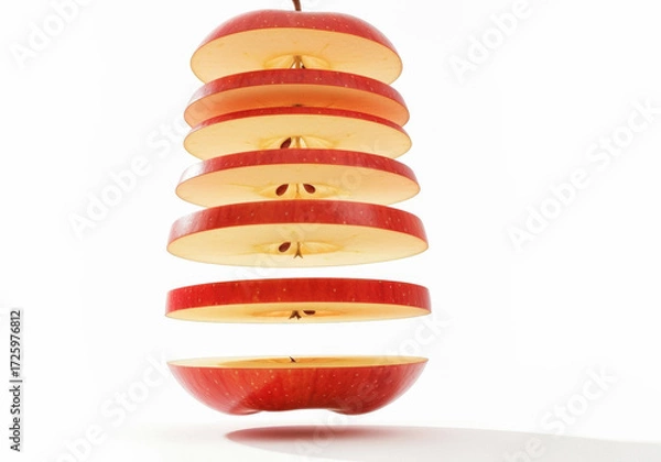 Fototapeta Red Apple Slices in Mid-Air Display