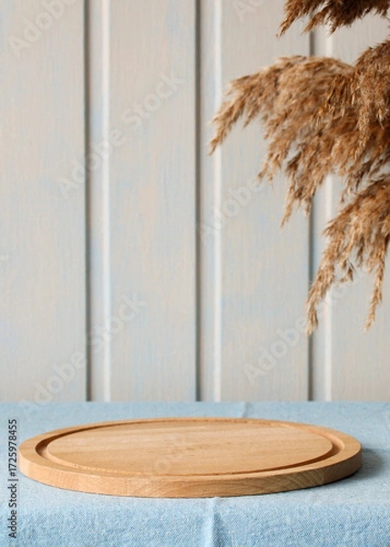 Fototapeta Wooden board for product display on rustic background
