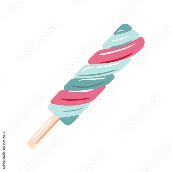 Fototapeta A vibrant vector illustration of a swirled ice cream bar on a stick, bursting with color and playful charm perfect for cheerful branding and whimsical designs.
