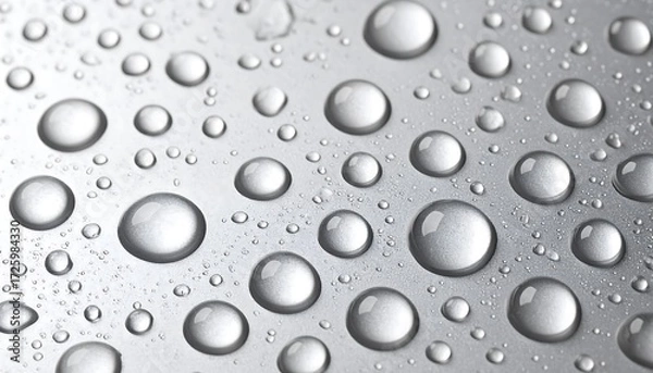 Obraz Macro Shot of Water Droplets on a Silver Surface