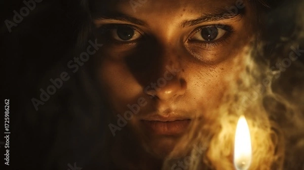 Fototapeta Medium in Trance During Séance,  Conceptual Series, spiritual retreat campaigns, conceptual editorial illustration, advertising for meditation apps, mystical branding, 
