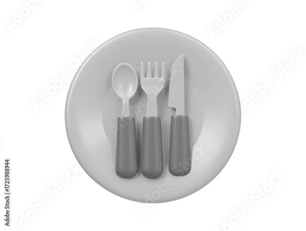 Obraz 3d spoon , fork and knife with plate icon render illustration