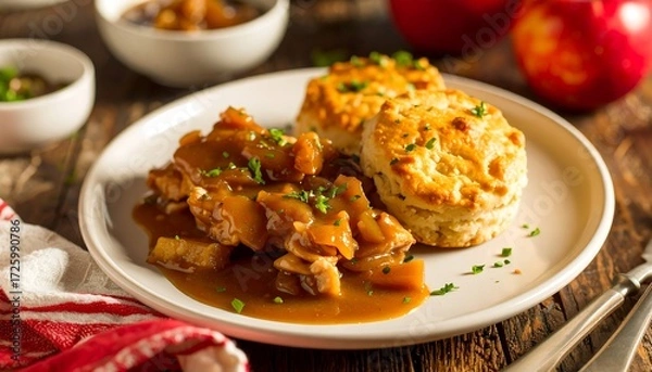 Obraz Hearty apple chicken dish with biscuits