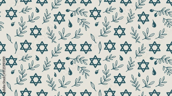 Obraz A seamless pattern with stars of david olive branches and droplets on a light background illustration