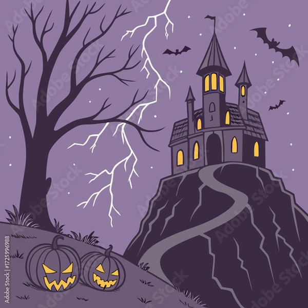 Fototapeta halloween background with haunted house adn castel