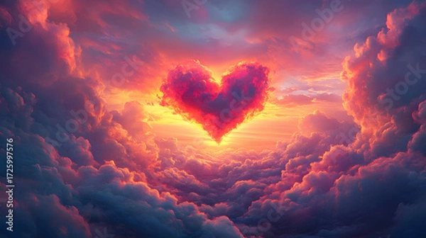 Obraz Romantic Heart Shaped Cloud at Sunset Sky