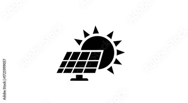 Fototapeta Illustration of a solar panel with a sun shining behind it in a simple black and white design style