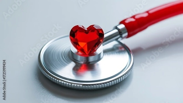 Fototapeta Red Heart Gemstone on Stethoscope