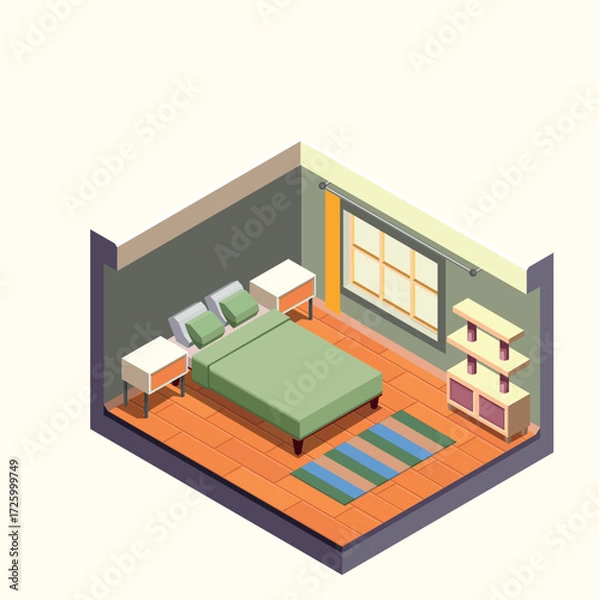 Obraz A detailed vector illustration of an isometric bedroom scene. This modern and versatile graphic is cleanly isolated on a transparent background, perfect for app design, infographics, or web projects.